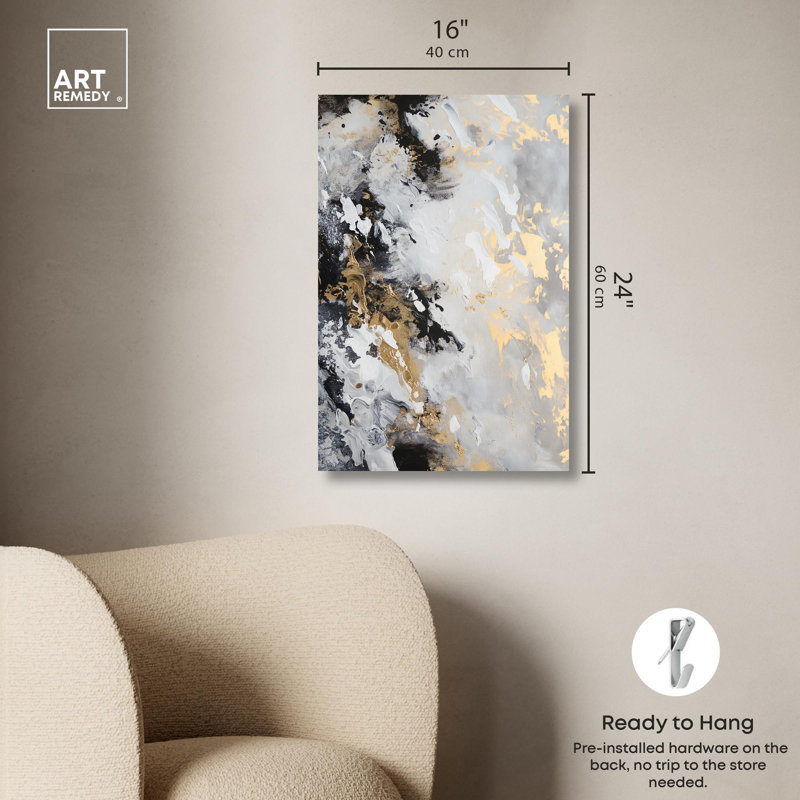 Sable Glint Black Abstract Canvas Art, 24" x 16"