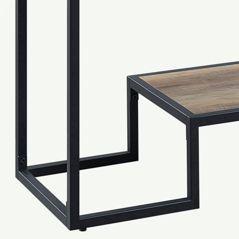 Rustic Oak And Black Console Table With 2 Shelves