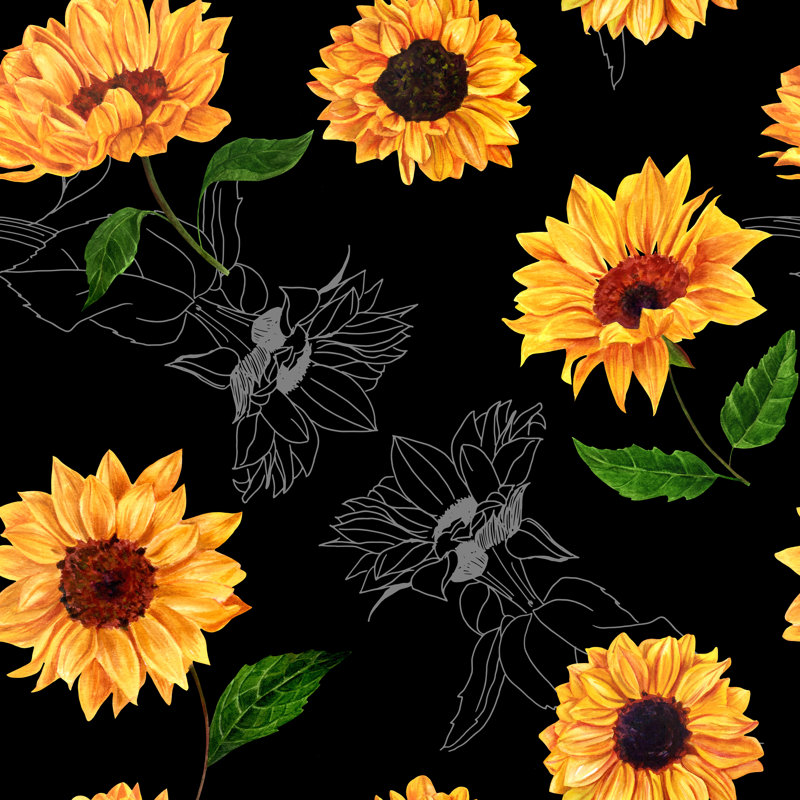 Aquarelle de tournesols - peinture sur toile tendue, H 36 po x l 36 po