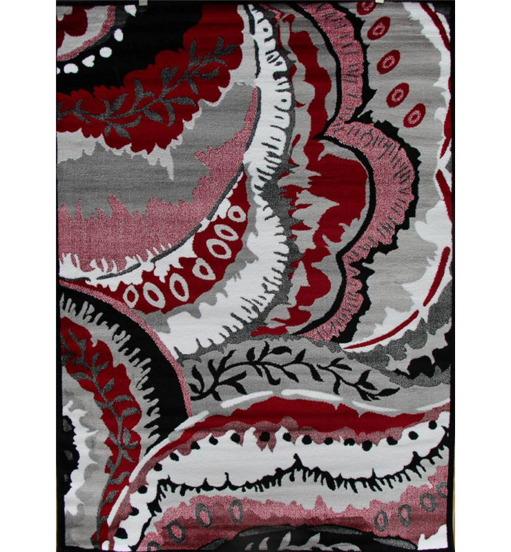 Blanc abstrait/gris/Tapis décoratif rouge, Rectangle 7 pi 10 po x 10 pi 6 po