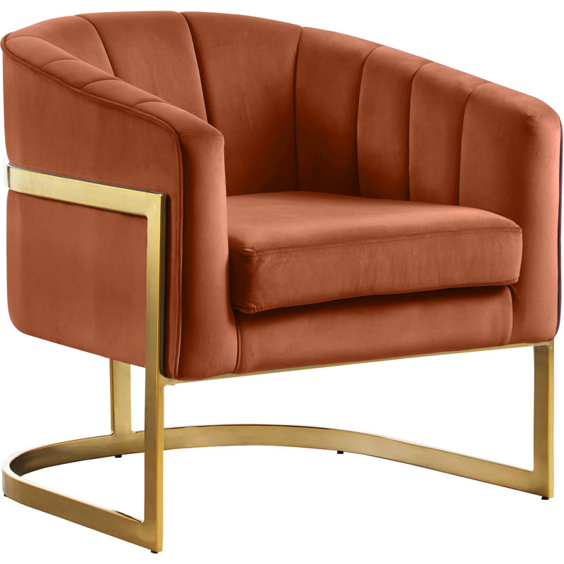 Fauteuil demi-tonneau en velours 30 po Carter, Velours cognac