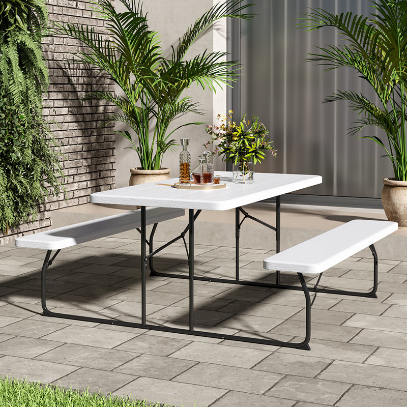 Rectangular 6 - Person 180Cm L Outdoor Table Set, White