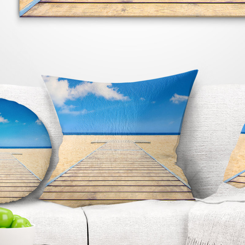 Plage et mer avec plancher en bois - coussin imprimé Beaches, 16 po x 1 po