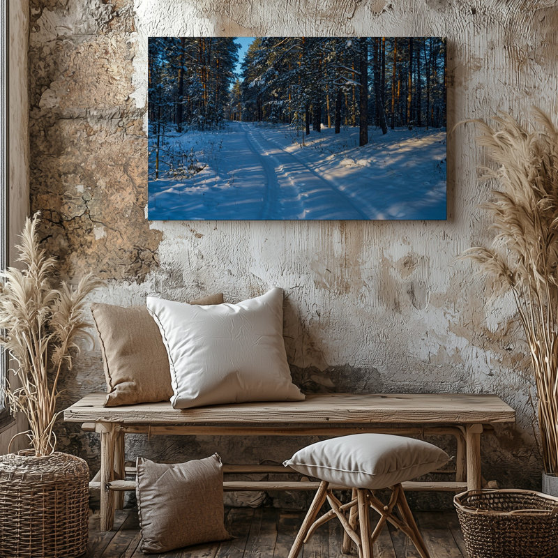 Toile, "Un paysage d'hiver serein avec un chemin sinueux à travers un art mural", H 9 po x l 12 po