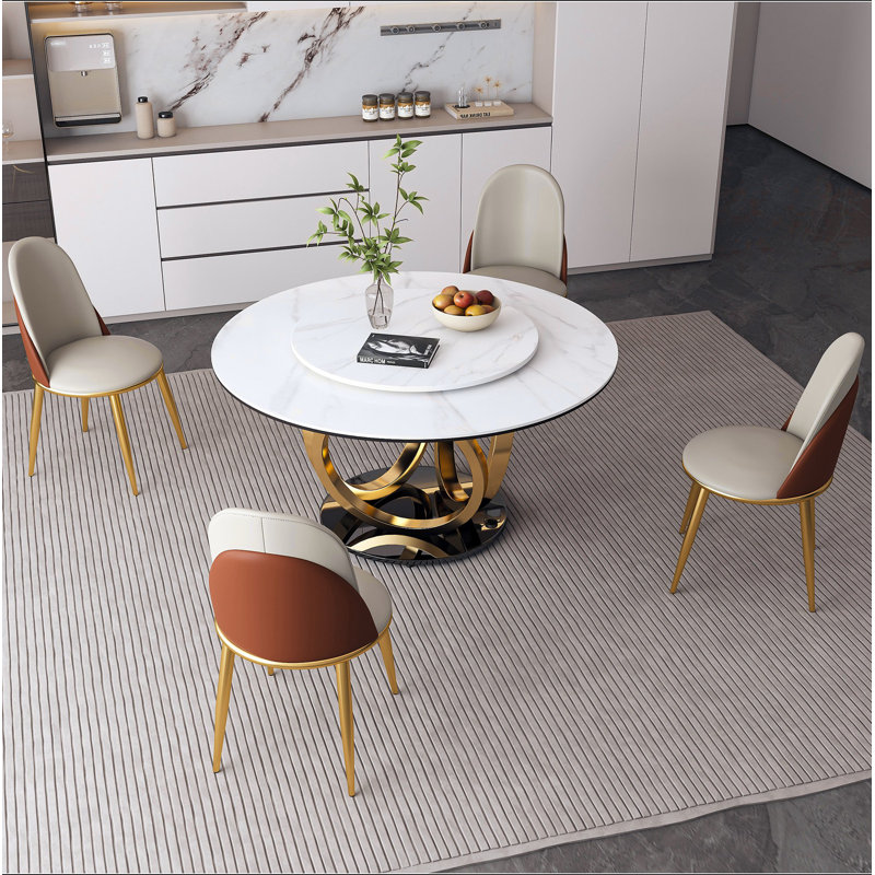 Table de salle à manger ronde 53 po 53 po avec plateau tournant à 360 ° lisse et résistant aux taches et à la chaleur, design minimaliste moderne pour la salle à manger, la cuisine, le coin-repas et l'espace compact (table seulement)