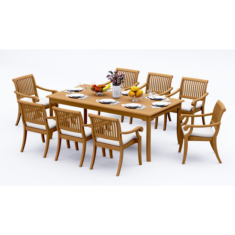 6 Seats 7 Pcs Grade-A Teak Wood Dining Set: 83" Rectangle Table And 6 Arbor Stacking Arm Chairs #11AB1806, 8