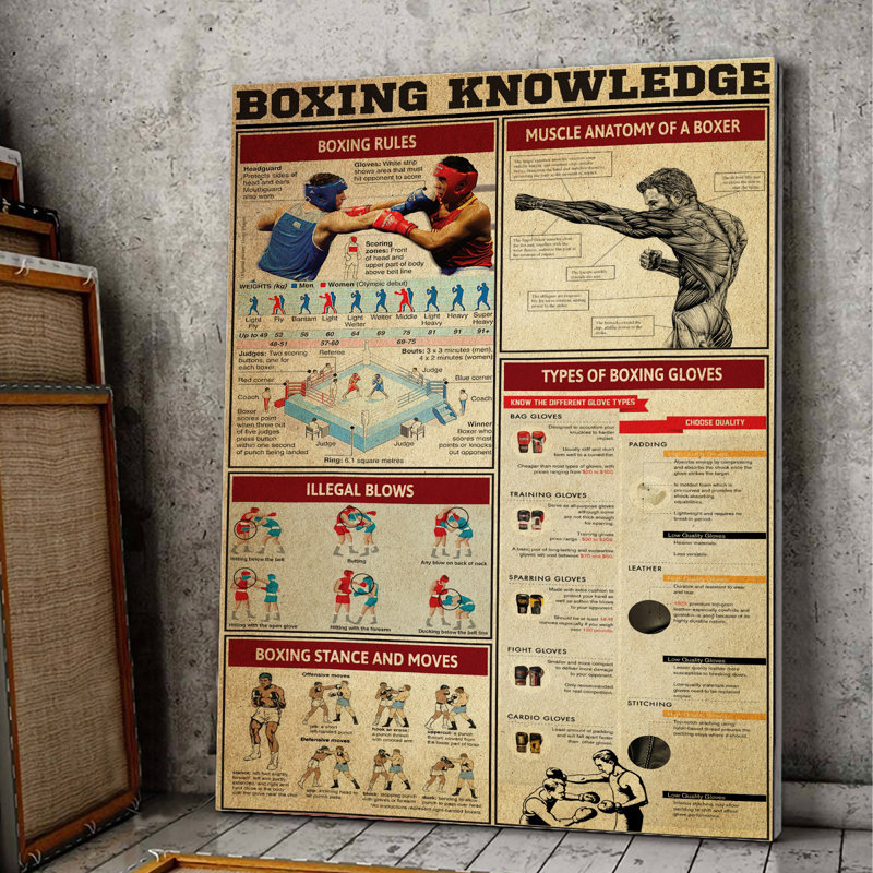 Boxe de la connaissance 2, toile tendue avec châssis - Illustration de sport, décor bleu et rouge
