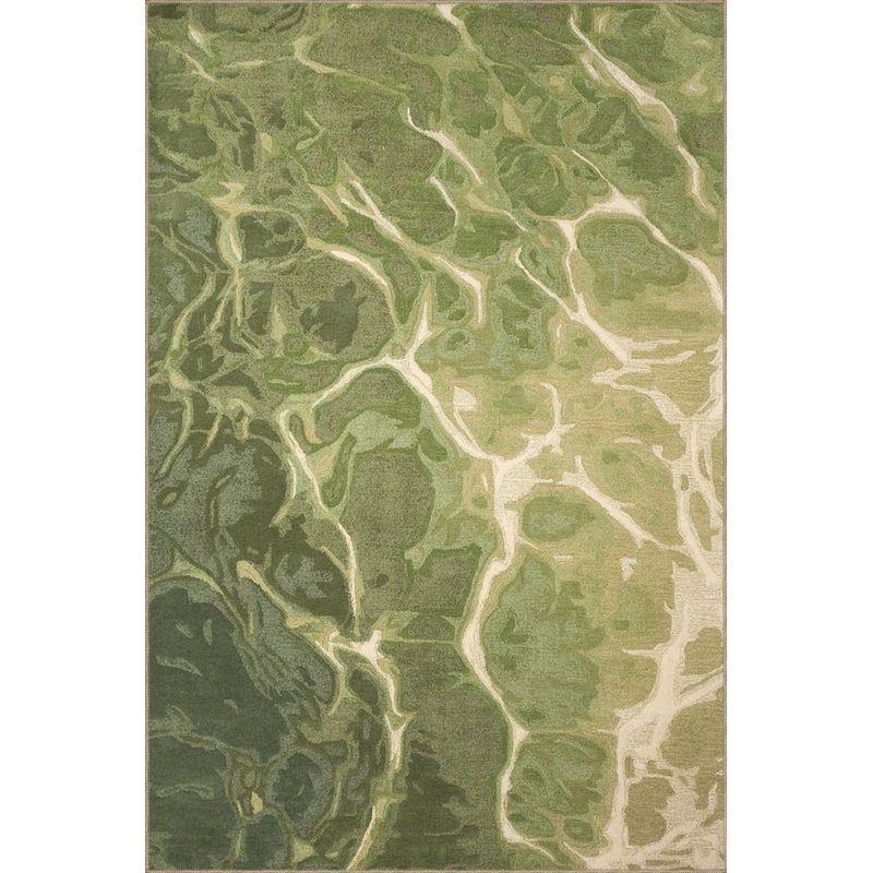 Tapis vert lavable à motif vert pastel, Runner 3'3" x 9'10" Rug Pad Included