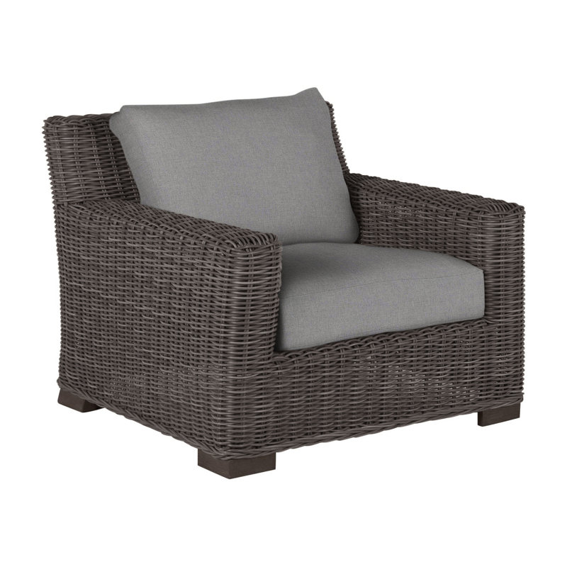 Rustic Woven N-Dura Resin Wicker Outdoor Lounge Chair, Pas de soudure, Noyer noir, Verona brume
