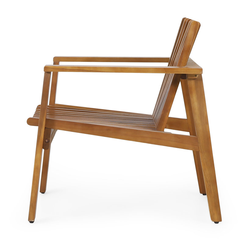 Teak Acacia Wood Slatted Club Chair with Armrests