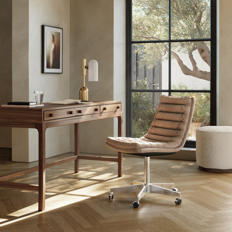 Malibu Leather Swivel Task Chair, Natural Washed Mushroom