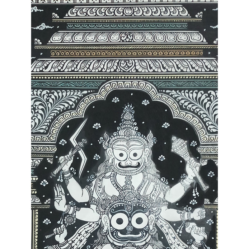 Lord Jagannath avec Jagya et Narayana | Aquarelle sur feuille faite à la main | Par Jayadev Moharana