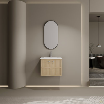 Lavabo de salle de bain mural en céramique, 2 portes à fermeture douce, contreplaqué