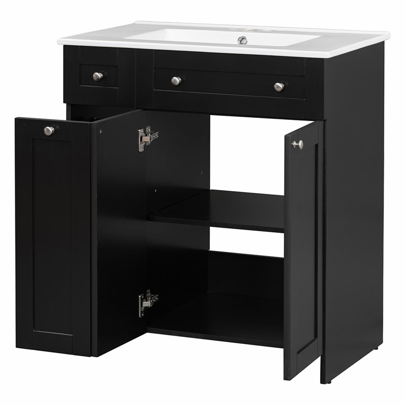 Ensemble de meuble-lavabo avec lavabo en céramique, Noir