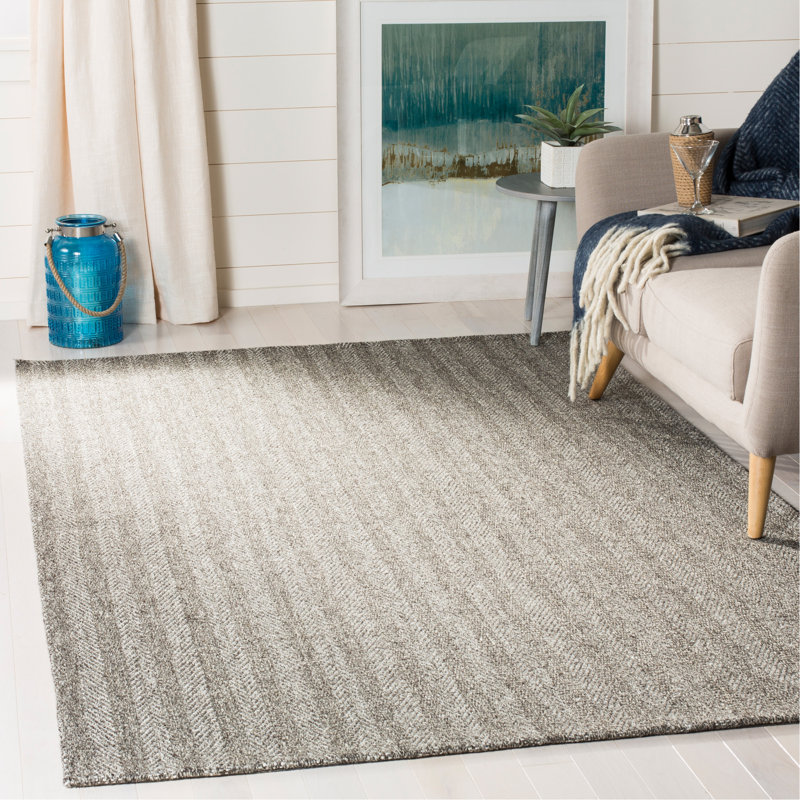 Cherif Wilton Hand Hooked Viscose/Wool Solid Color Rug in Gray, Rectangle 8' x 10'