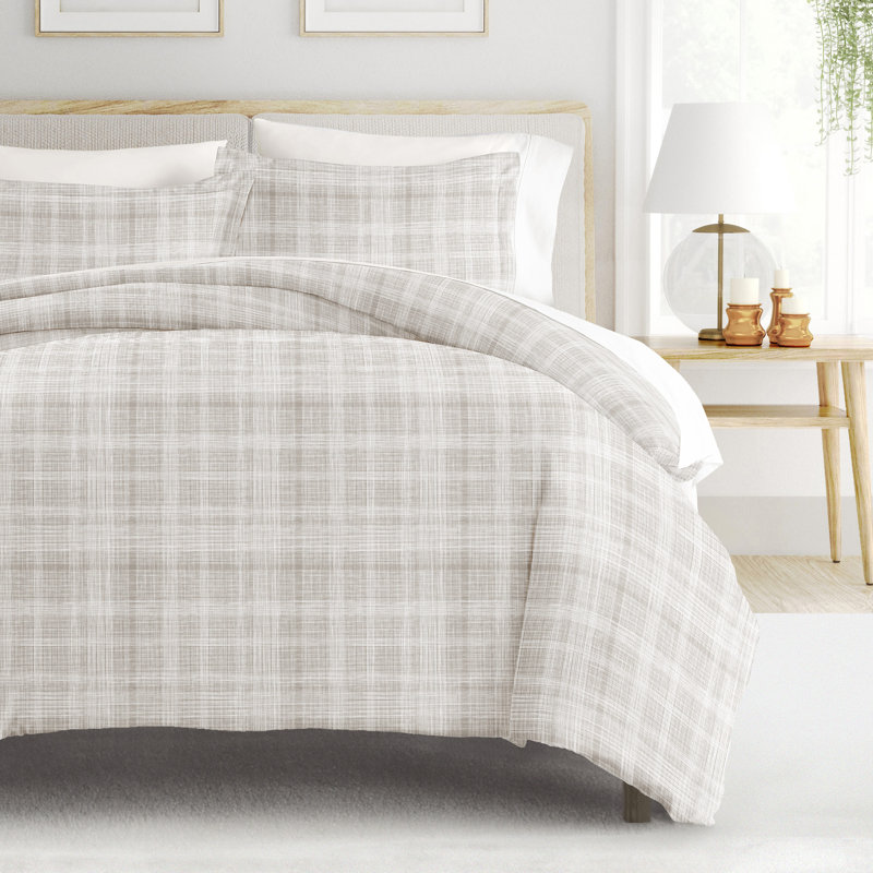 Ensemble de housse de couette carreauté Becky Cameron, Gris, Housse de couette double / grand et 2 taies décor