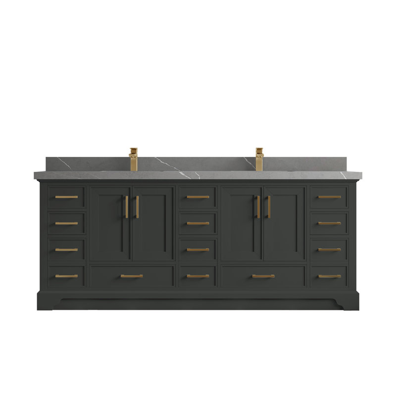 Meuble-lavabo double avec plateau Charlotte 84, Gris Piatra