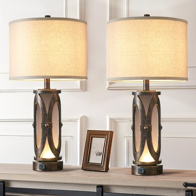 Louann 26″ Farmhouse Revival Table Lamp Set with Dual USB & Soft Night Light (Set of 2)