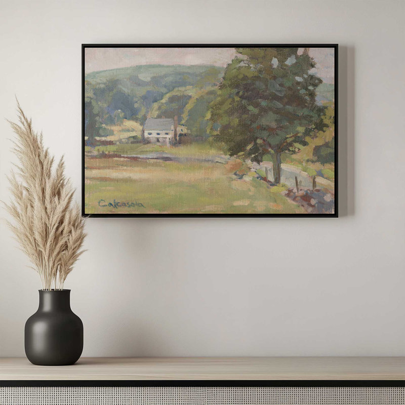 «New England Countryside Home» par Stephen Calcasola, reproduction d'art sur toile, H 18 po x l 24 po, Tan