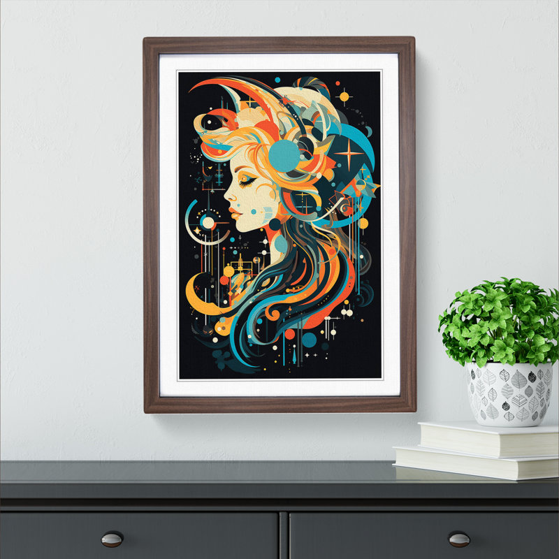 Aquarius Zodiac Constructivism - Framed Print, Walnut Framed, 46cm H x 34cm W x 2cm D
