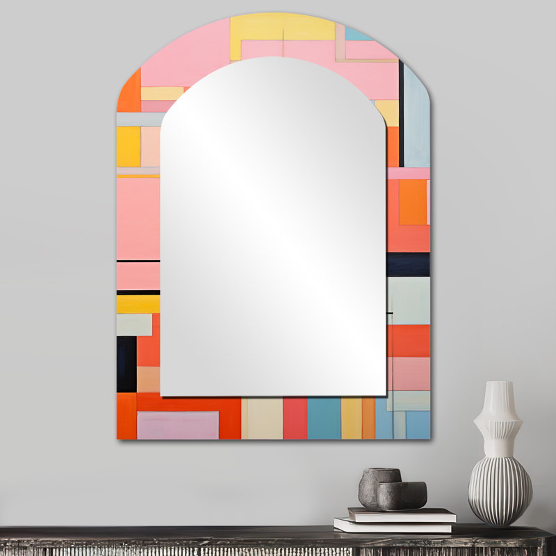 De Stijl - géométrique pastel Harmony II - grand miroir mural arqué, 34 po x 25 po