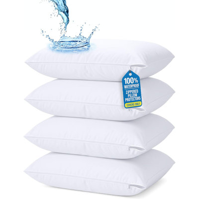 Ensemble de 4 protecteurs d'oreiller grand format Beddora - Housses de taie d'oreiller à fermeture à glissière imperméables, anti-punaises et anti-acariens, enveloppes douces et silencieuses 20 po x 30 po
