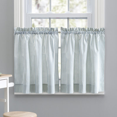Charis Striped Cotton Blend Tailored 56'' W Cafe Curtain