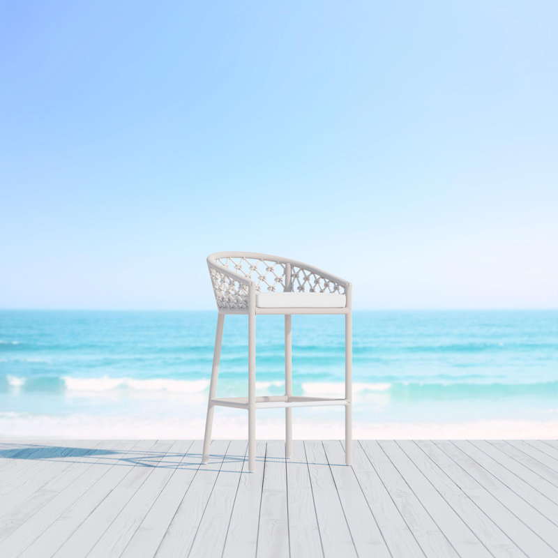 Amelia Patio Bar Stool with Cushion, 32.28" H, Sand