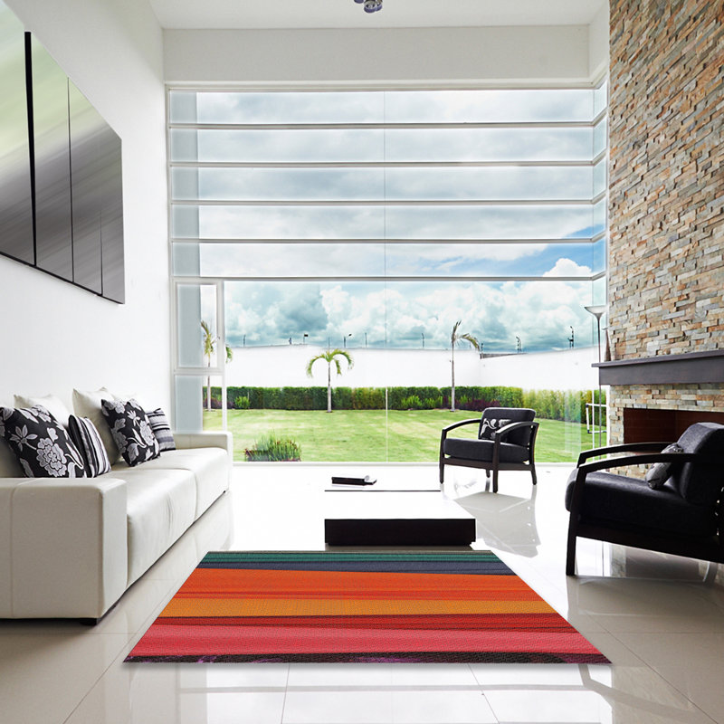 Tapis orange à motif/rouge/vert, Carré 5 pi