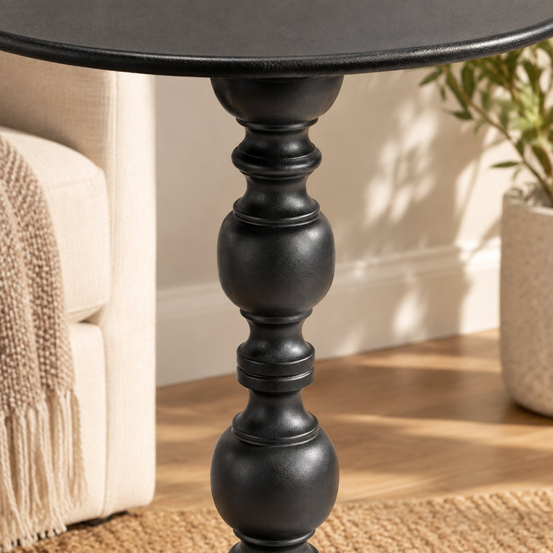 Table de bout noire en métal de style rétro avec table d'appoint ronde pour le chevet et le salon