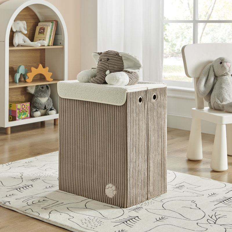Collapsible Folding Corduroy Kids Plush Laundry Hamper Toy Storage - Gray Elephant