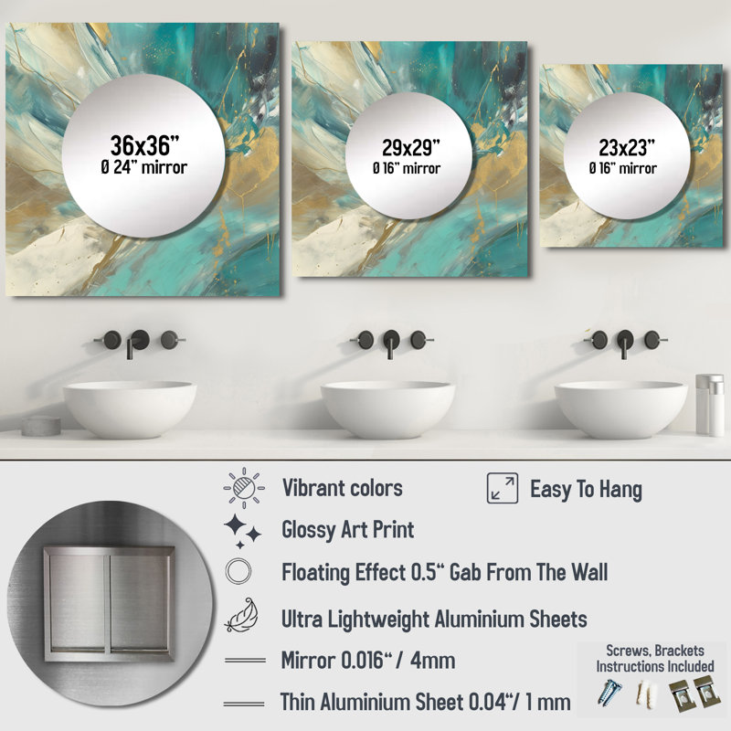 Dedrianna - Peinture murale abstraite à décor de miroir carré pour chambre à coucher, 23 po x 23 po