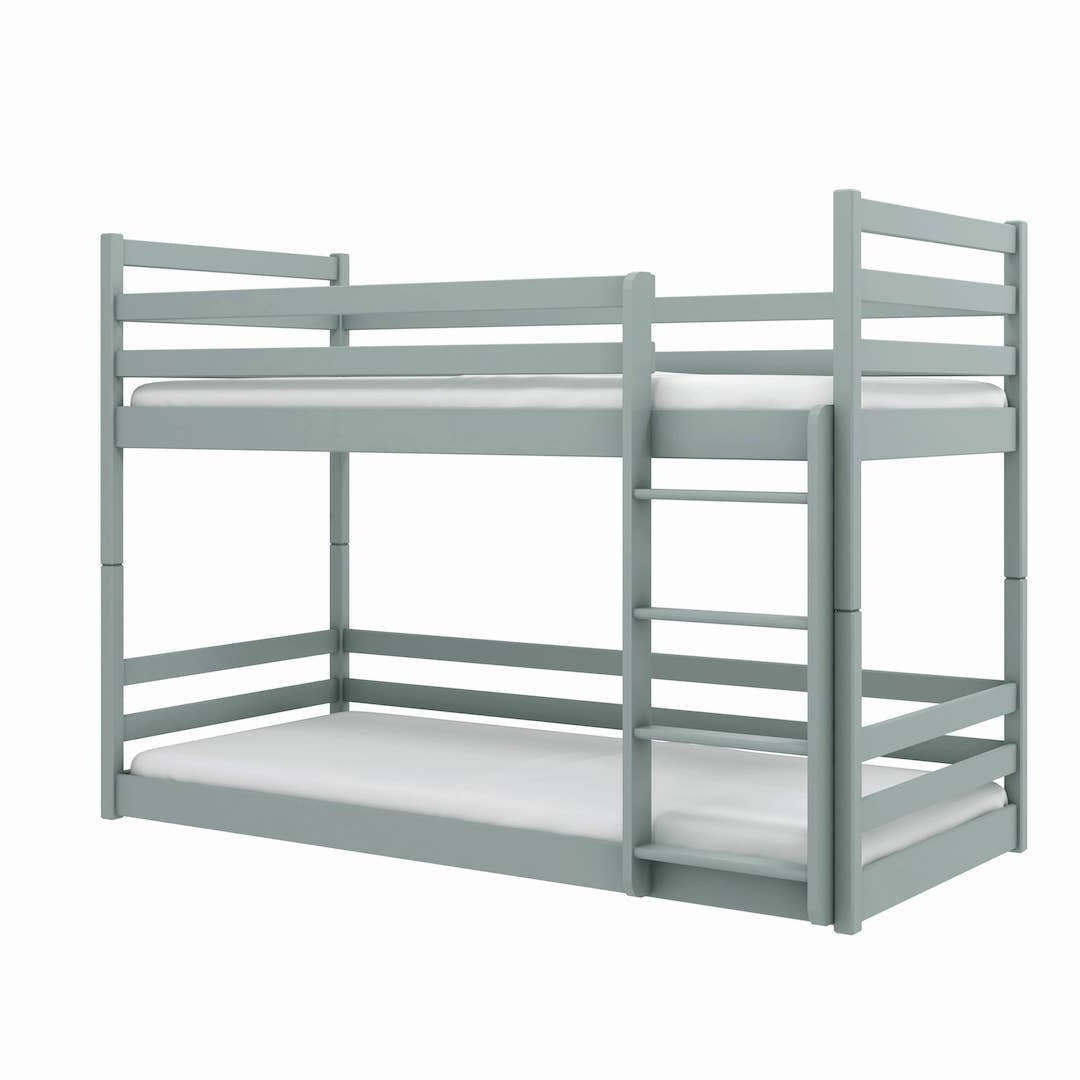 Modern Grey Mini Bunk Bed with Safety Rails and Foam Mattresses