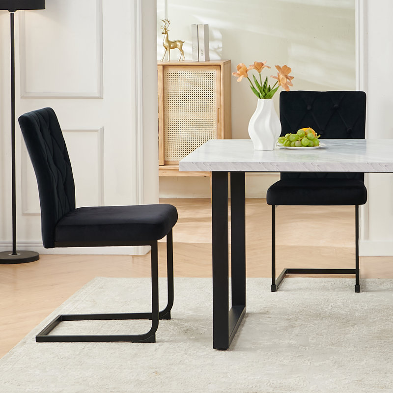 Denard Upholstered Dining Chair with 8.5CM Thick Seat, Velvet Black, 2