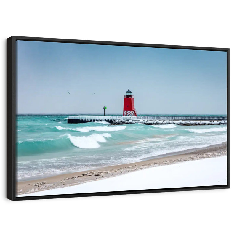Charlevoix Lighthouse View, Floating Frame Black, 40" X 27"