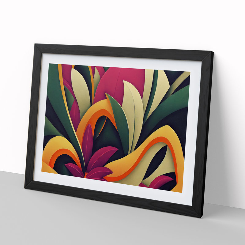 Flowers Deco Abstract - Framed Print, 46cm H x 64cm W x 2cm D, Black Framed