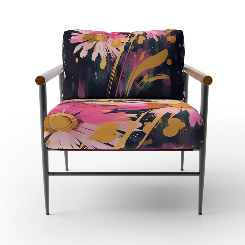 Mauve, jaune, marguerites, fleur fusion - fauteuil de ferme rembourré, chaise d'appoint rustique floral