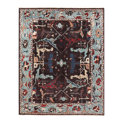 Tapis unique noué à la main bleu / brun / ivoire de haute qualité