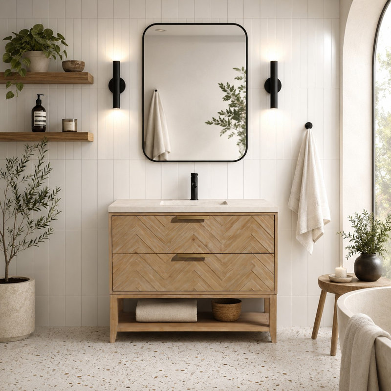 Carlsbad 42 " W Freestanding Standard Free Standing 1 Single Vanity Bathroom Vanity With Concrete Top
