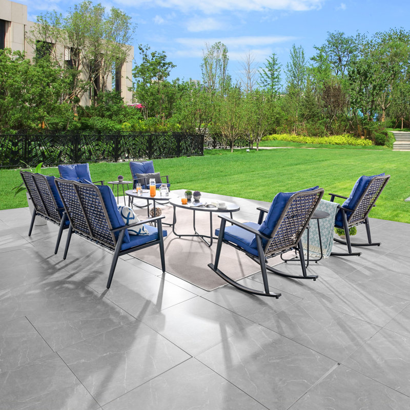 8 - Person Patio Conversation Set with Cushions, Blue
