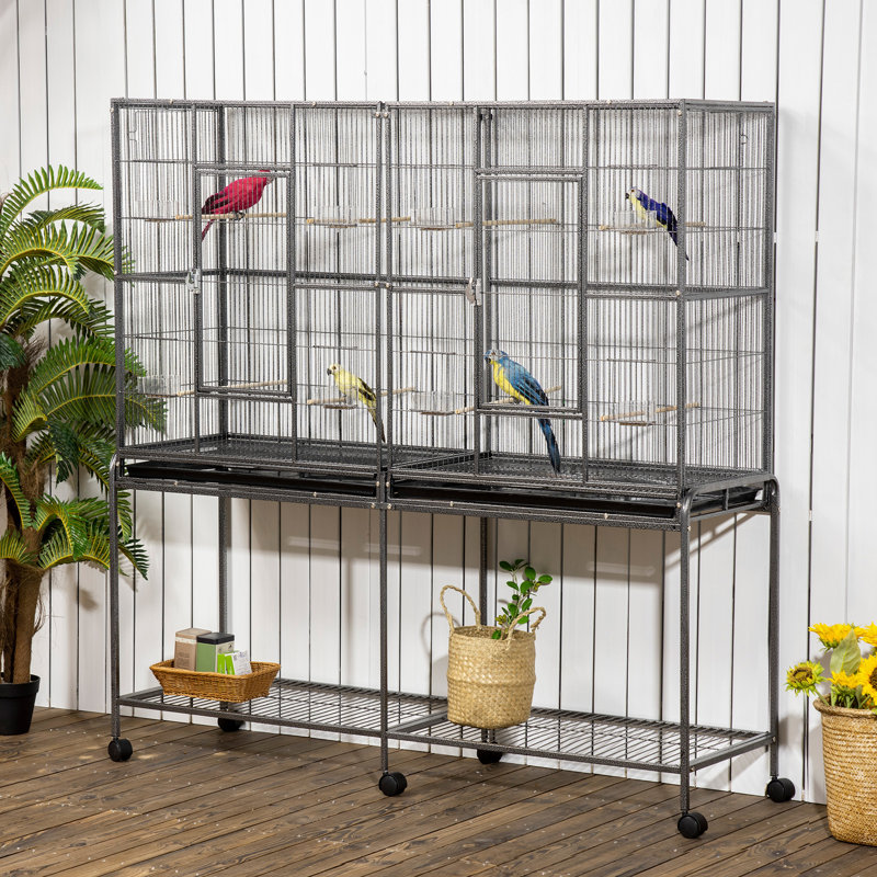 Mangeoire à oiseaux double en métal 65 "avec support roulant amovible 65"