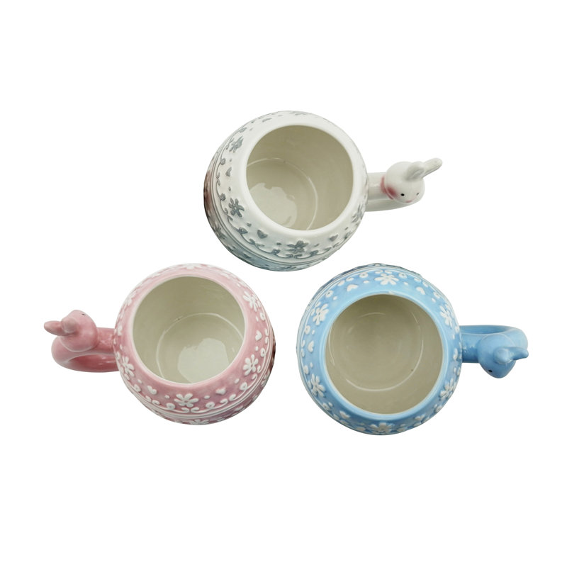 Ensemble de trois tasses en céramique à motif de lapins pour la décoration de Pâques
