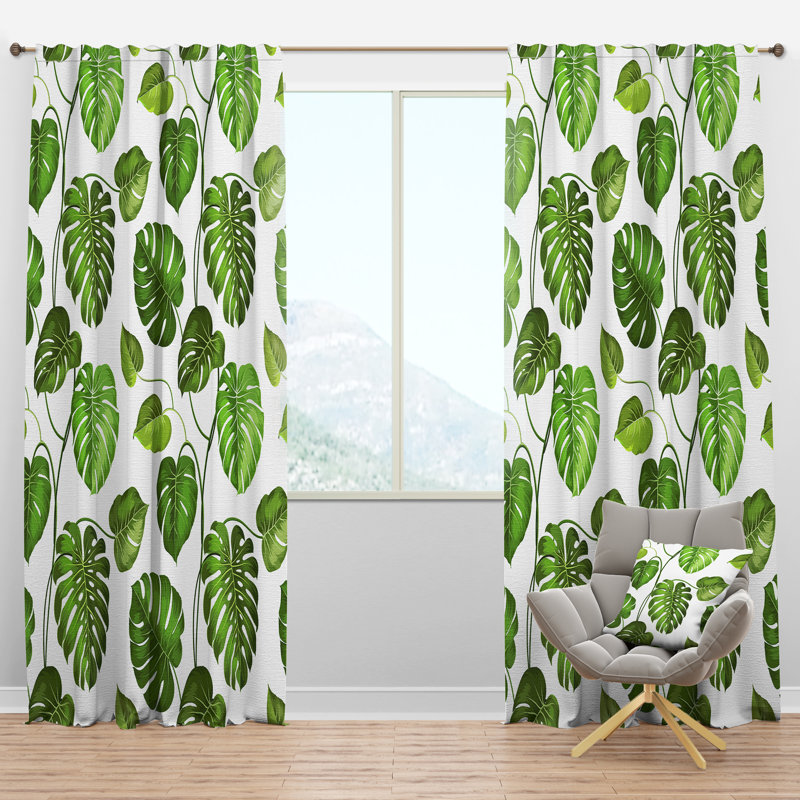 Tropical Palm Leaves II - Mid-Century Curtain - Velvet Room darkening - 1 panel, 52"W x 63"L