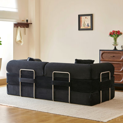 Canapé à compression de 78,8 po, canapé-lit convertible au sol avec accoudoirs avec dossier coussiné, canapé-lit futon confortable, causeuse modulaire désossée, tissu en velours côtelé, pour le salon, la chambre à coucher