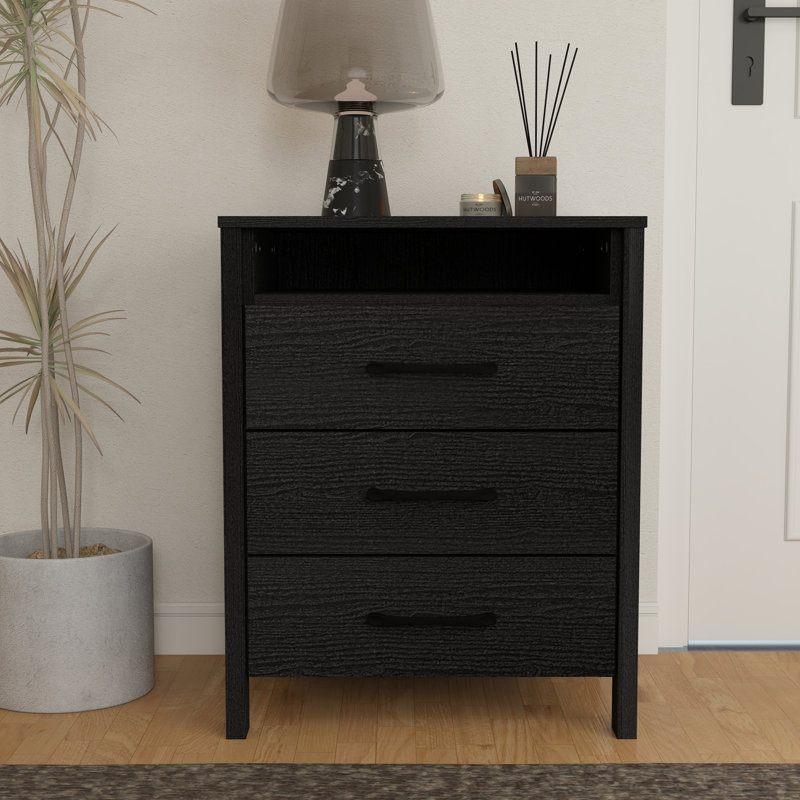 Allysyn Modern 26.1" H 3-Drawer Nightstand, Black