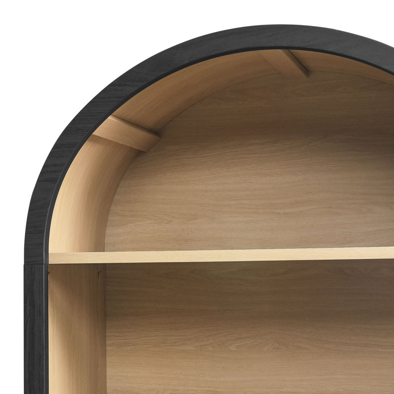 Evie Arched Narrow Bookcase Display Cabinet In Black, (5 Shelves) 75.5"H x 35.5"W x 16.5"D