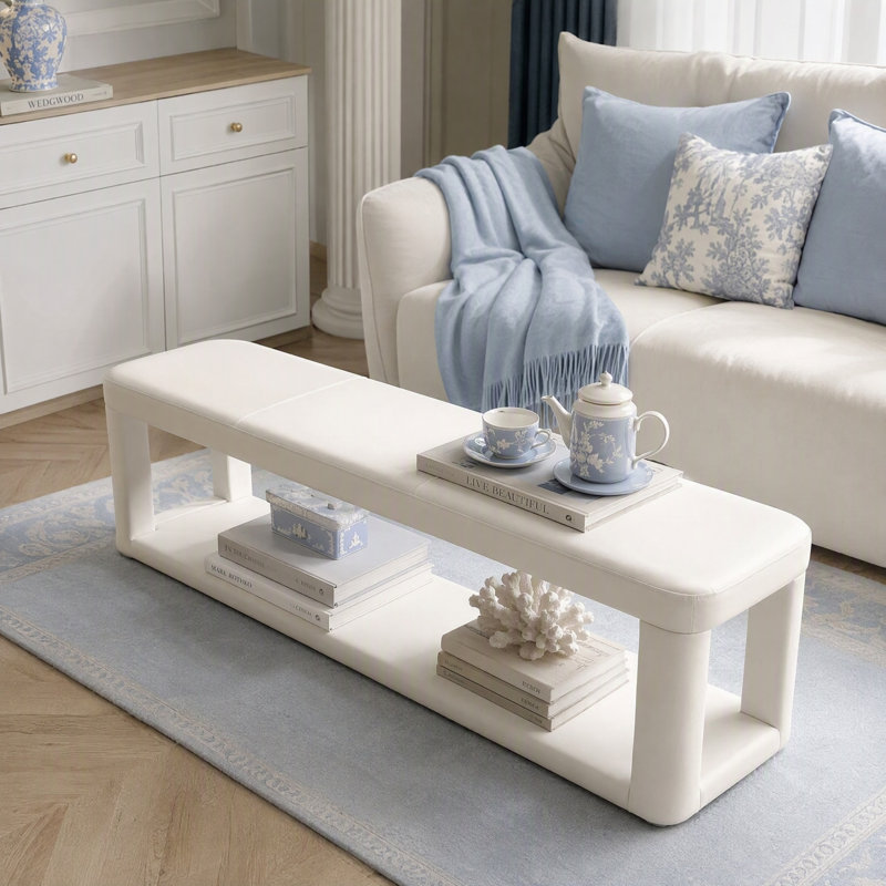 Banc de repose-pieds rembourré avec tablette ouverte