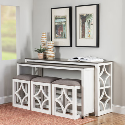 Rabeeah 72" Long Rolling Console & 3-Stool Set