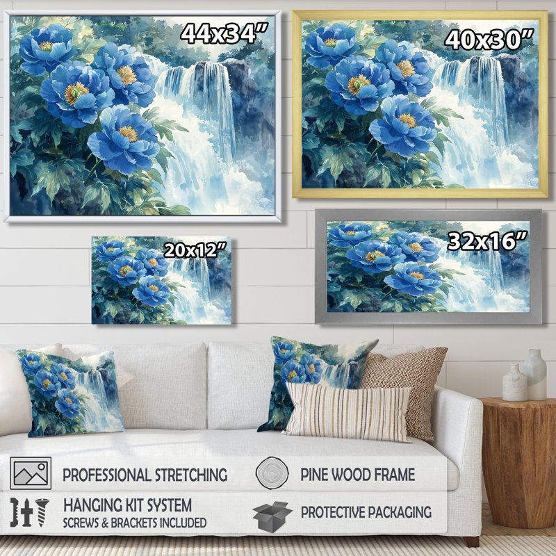 Goldye - Floral Oversized Canvas Prints, Single Picture Framed Print, Silver, 34" H x 44" W