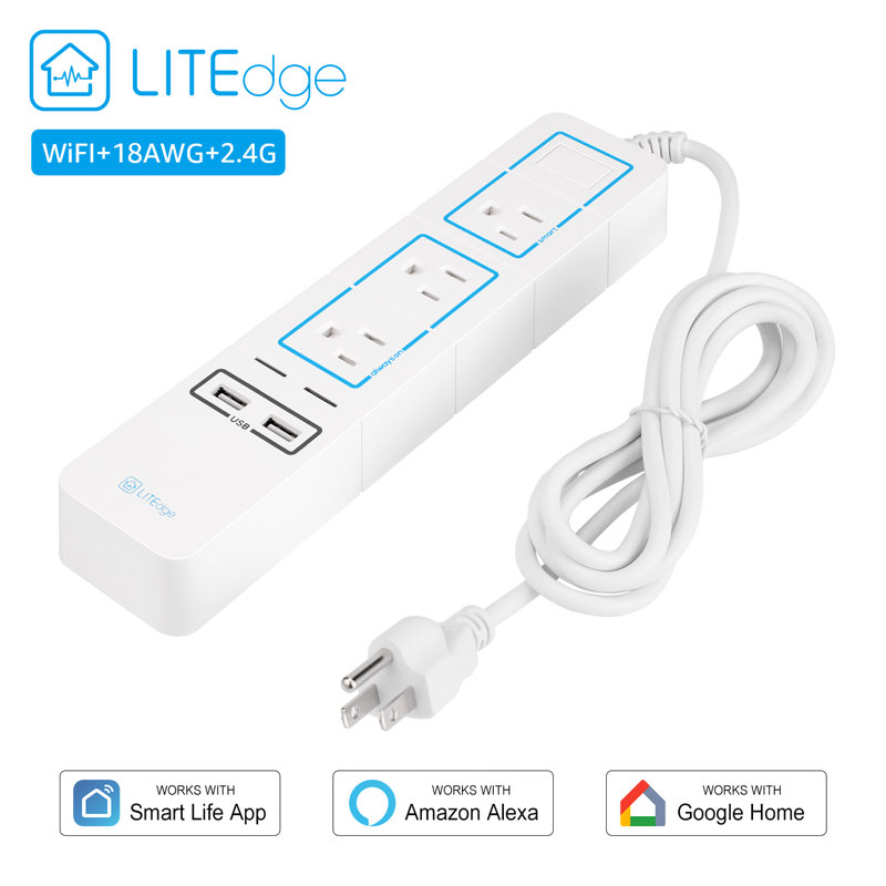 5.6ft Wi-Fi Accessible 3 AC Outlets 2 USB Ports Smart Power Strip